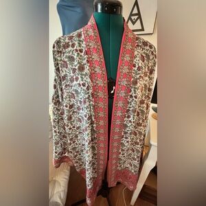 Max Studio Floral Kimono with Red Trim